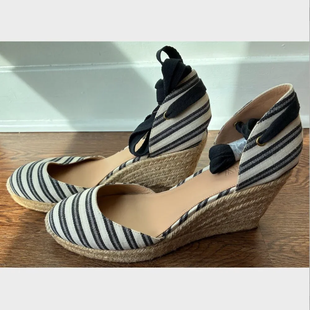 J. Crew NWOT Espadrille Wedges with Ankle Wrap in Stripe - Size 10